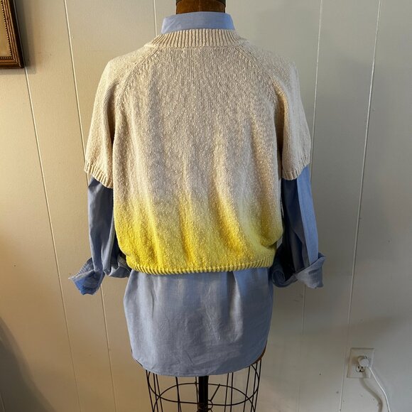 OMBRE DIP-DYED COTTON SHORT-SLEEVE SWEATER - Picture 3 of 8